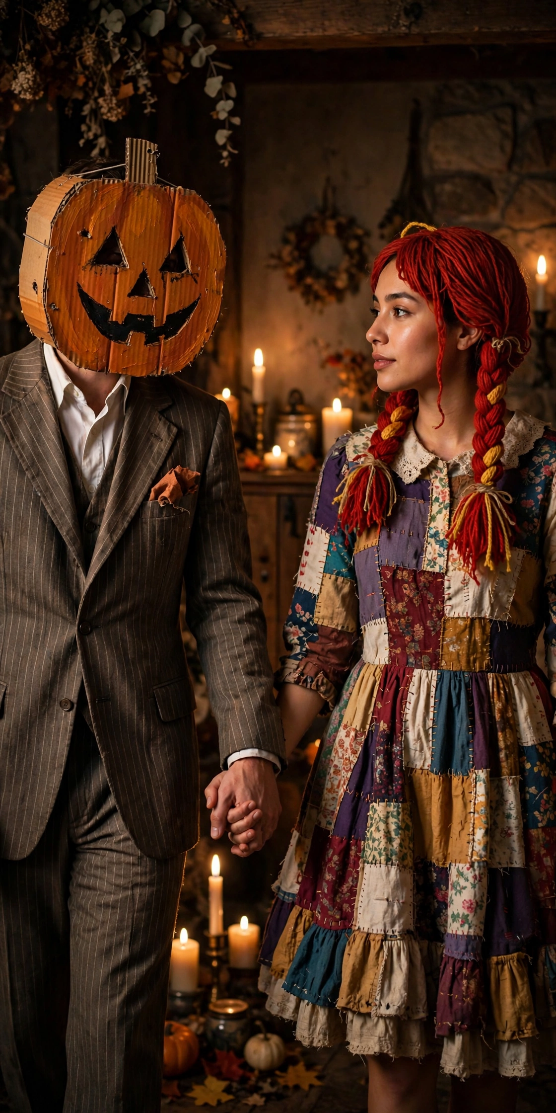 Pumpkin Groom and Patchwork Bride